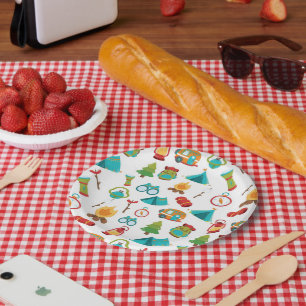 Assiettes En Carton Plat mignon de motif de partie de camping