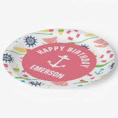 Assiettes En Carton Plat personnalisé par fille nautique de joyeux (Angle)