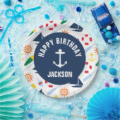 Assiettes En Carton Plat personnalisé par garçon nautique de joyeux (Fête)