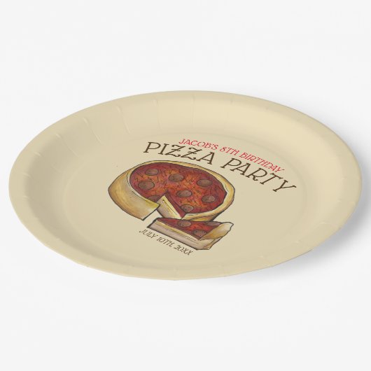 Assiettes En Carton Plat profond Pepperoni Pizza Pie fête d'anniversai (Angle)