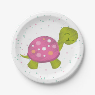 Assiettes En Carton Plat rose de partie de confettis de tortue