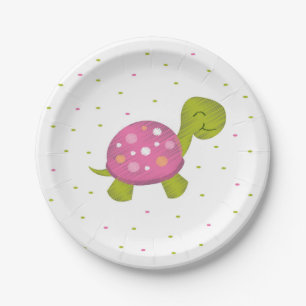 Assiettes En Carton Plat rose de partie de tortue de confettis