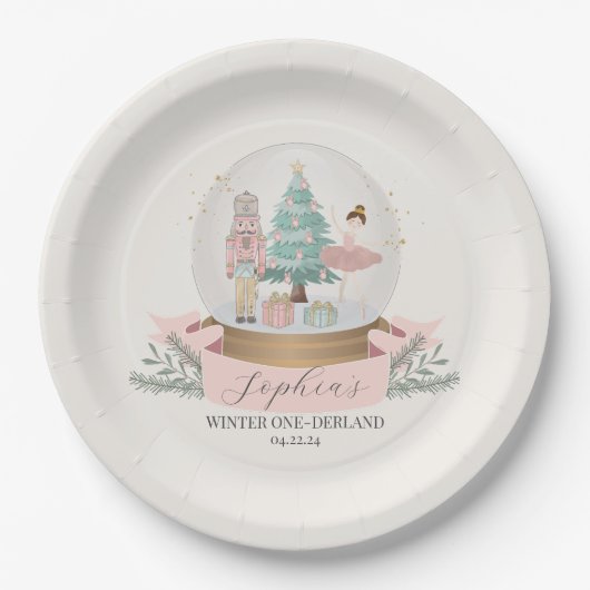 Assiettes En Carton plat rose hiver onderland (Devant)
