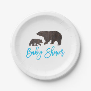 Assiettes En Carton Plat rustique de baby shower d'ours de maman et de