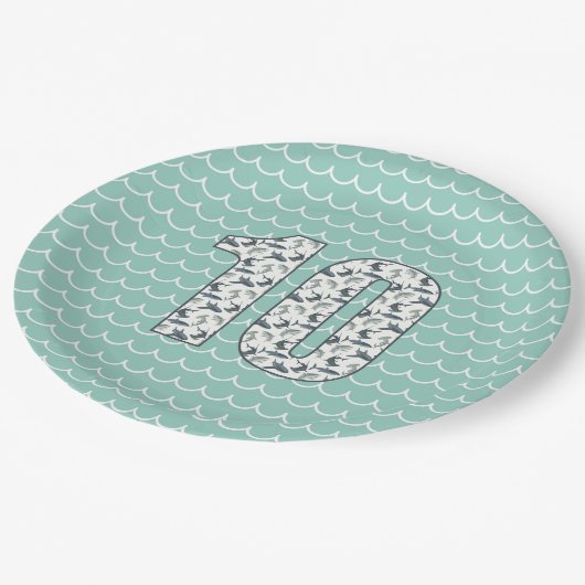 Assiettes En Carton Plate d'anniversaire personnalisée pour requins | (Angle)