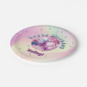 Assiettes En Carton Plate de fête d'anniversaire de Disco rose (Angle)