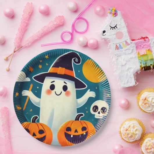 Assiettes En Carton Plate de fête d'Halloween sorcière - Dessin (Fête)
