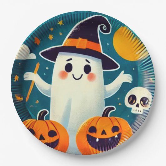 Assiettes En Carton Plate de fête d'Halloween sorcière - Dessin (Devant)