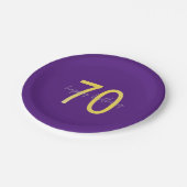 Assiettes En Carton Plate de papier 70e anniversaire violet et or (Angle)