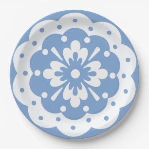 Assiettes En Carton Plate de papier bleu et blanc en dentelle florale