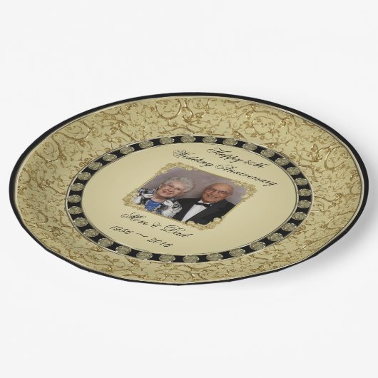 Assiettes En Carton Plate de papier d'anniversaire Mariage doré (Angle)