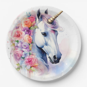 Assiettes En Carton Plate de papier de manne florale Unicorne/Cheval