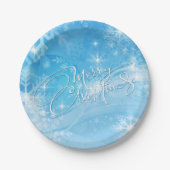 Assiettes En Carton Plate de papier de Noël Joyeux d'hiver bleu (Devant)