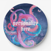 Assiettes En Carton Plate de papier octopus rose étoiles (Devant)