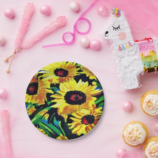 Assiettes En Carton Plate de papier personnalisée de tournesol peint (Fête)