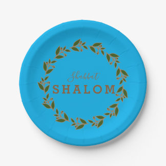 Assiettes En Carton Plate de papier Shabbat Shalom Green Brown Wath