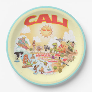 Assiettes En Carton Plate de plage Sunny CALI California