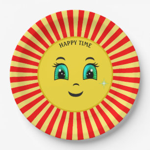 Assiettes En Carton Plate en papier face et rayons rouges du soleil le