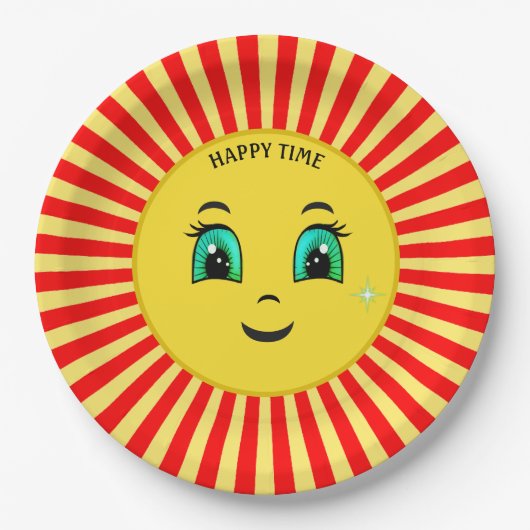 Assiettes En Carton Plate en papier face et rayons rouges du soleil le (Devant)