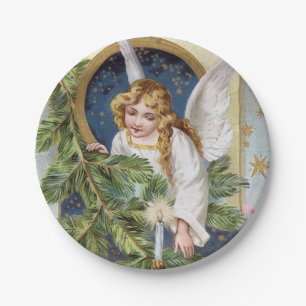 Assiettes En Carton Plate-forme de Noël Vintage Holiday Angel