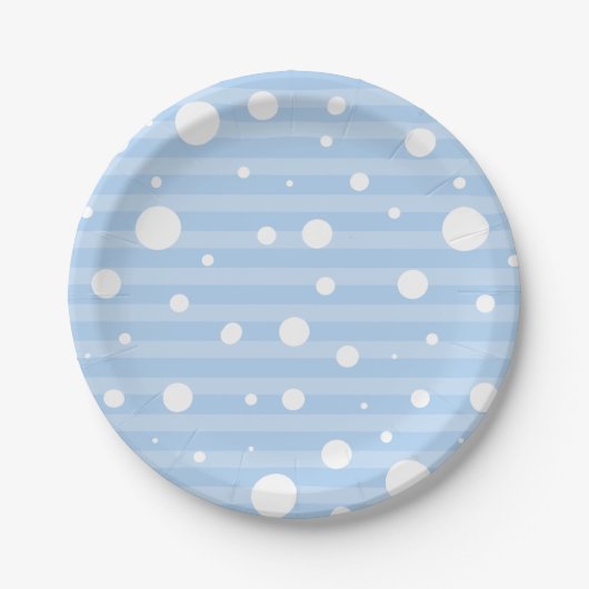 Assiettes En Carton Plate-forme Polka pour neige et rayures bleues (Devant)