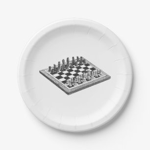 Assiettes En Carton Plateau de Jeu d'Échecs et Pièces d'Échecs Art Vin