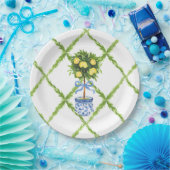 Assiettes En Carton Plates Blue and Green Chinoiserie Topiary Lemon (Fête)