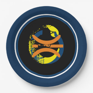 Assiettes En Carton Plates de Basketball Bleu/Jaune Doré/Noir de 9 po