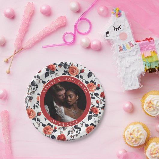 Assiettes En Carton Plates De Verdure Roses Pour Mariage Simple (Fête)