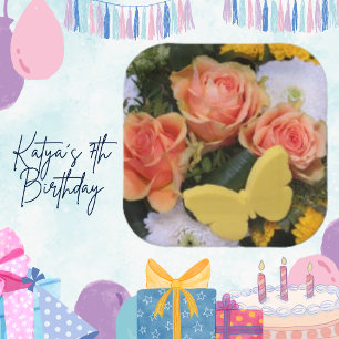 Assiettes En Carton Plates en papier Rose orange, papillon jaune