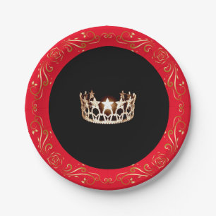 Assiettes En Carton Plates en papier style Miss USA Red Gold Crown 7"