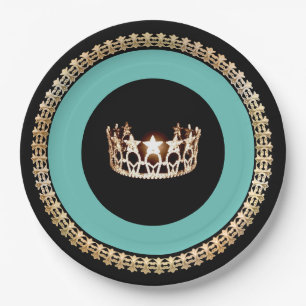 Assiettes En Carton Plates en papier style Miss USA Turquoise Crown 9"