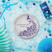 Assiettes En Carton Platine en papier Mariage pour feuilles de paon vi (Fête)