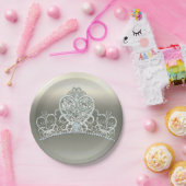 Assiettes En Carton Platine ivoire princesse coeur Tiara fête d'annive (Fête)