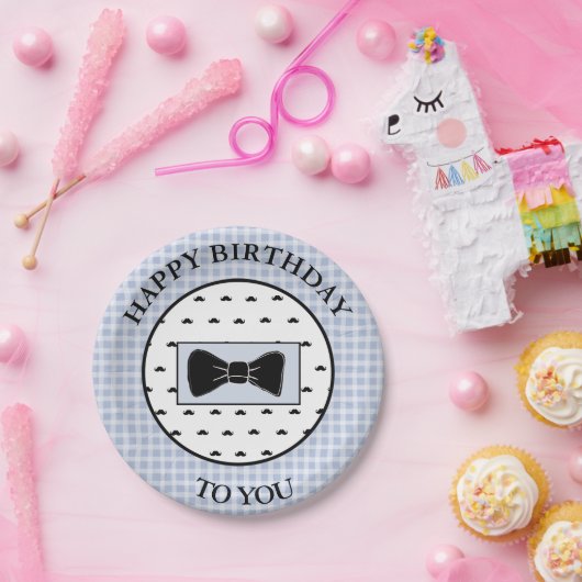 Assiettes En Carton Plats bleus de moustache de joyeux anniversaire et (Fête)