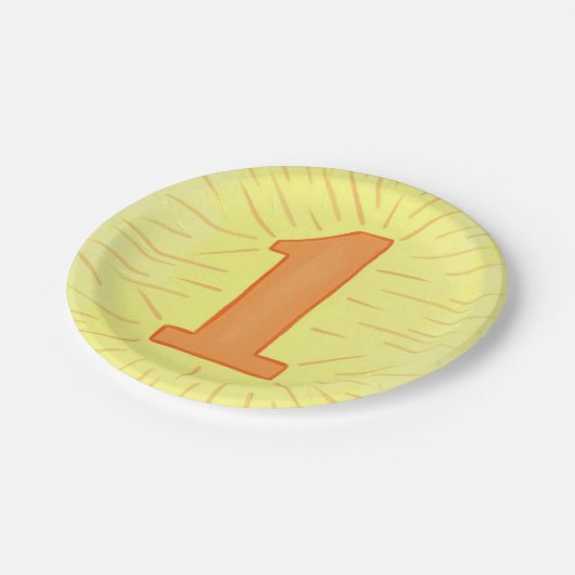 Assiettes En Carton Plats d'anniversaire de jaune orange du numéro un (Angle)