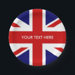 Assiettes En Carton Plats de papier britanniques de partie d'Union<br><div class="desc">Plats de papier britanniques de partie d'Union Jack. Conception anglaise de fierté. Drapeau gigaoctet de Royaume-Uni BRITANNIQUE,  Grande-Bretagne. Jet fait sur commande loin/approvisionnements jetables de partie avec UnionJack. Ajoutez votre propre nom,  monogramme,  citation drôle ou dire. Amusement pour le mariage,  les événements royaux internationaux d'anniversaire ou de vacances nationales.</div>