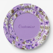 Assiettes En Carton Plats en papier floral violet et blanc (Devant)
