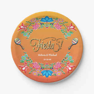 Assiettes En Carton Plats floraux de partie de fiesta mexicaine