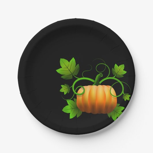 Assiettes En Carton Plats noirs classiques de citrouille d'automne (Devant)