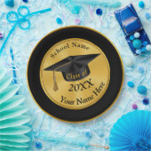 Assiettes En Carton Plats personnalisés d'obtention du diplôme de noir (Fête)