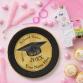 Assiettes En Carton Plats personnalisés d'obtention du diplôme de noir (Fête)