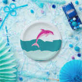 Assiettes En Carton Plats roses de thème de dauphin (Fête)