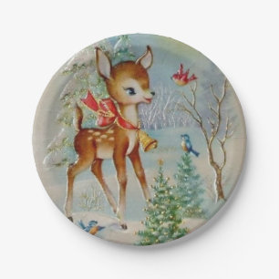 Assiettes En Carton Plats vintages de fête de vacances de cerfs
