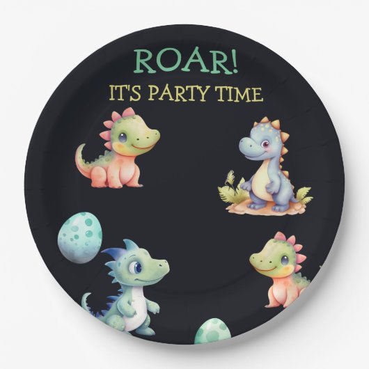 Assiettes En Carton Playful and cute dinosaur Personalized (Devant)