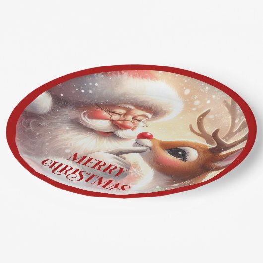 Assiettes En Carton Playful Christmas Plates Santa and Rudolph (Angle)