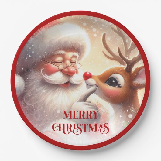 Assiettes En Carton Playful Christmas Plates Santa and Rudolph (Devant)