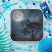 Assiettes En Carton Pleine lune dans un ciel étoilé (Fête)