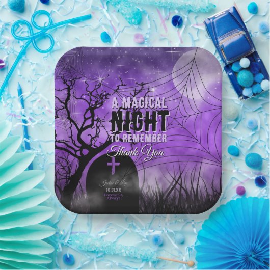 Assiettes En Carton Pleine lune de cimetière Starry Purple Goth (Fête)