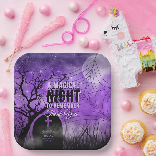 Assiettes En Carton Pleine lune de cimetière Starry Purple Goth (Fête)